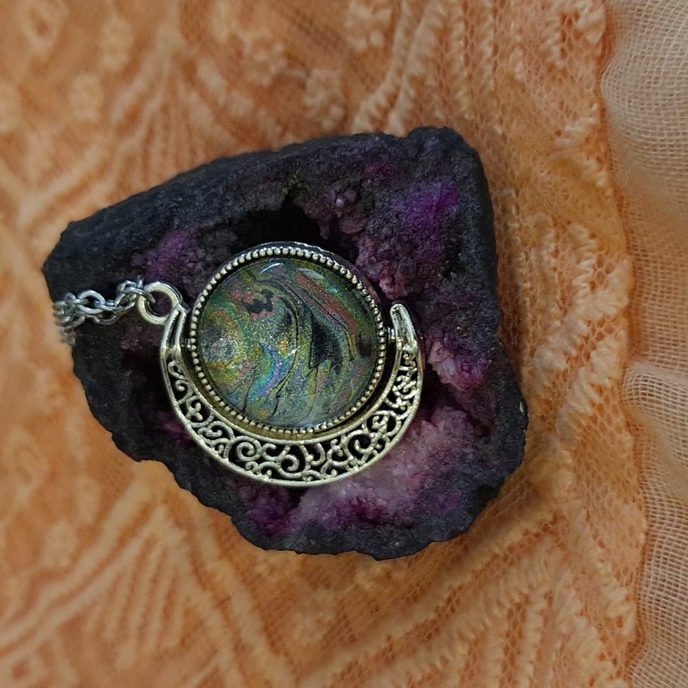 Duel Sided Fluid Art Moon Necklace 🌙